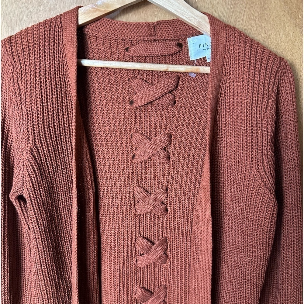 Pinque Design Studios Rust Orange Crochet Cardigan Small - Picture 2 of 6